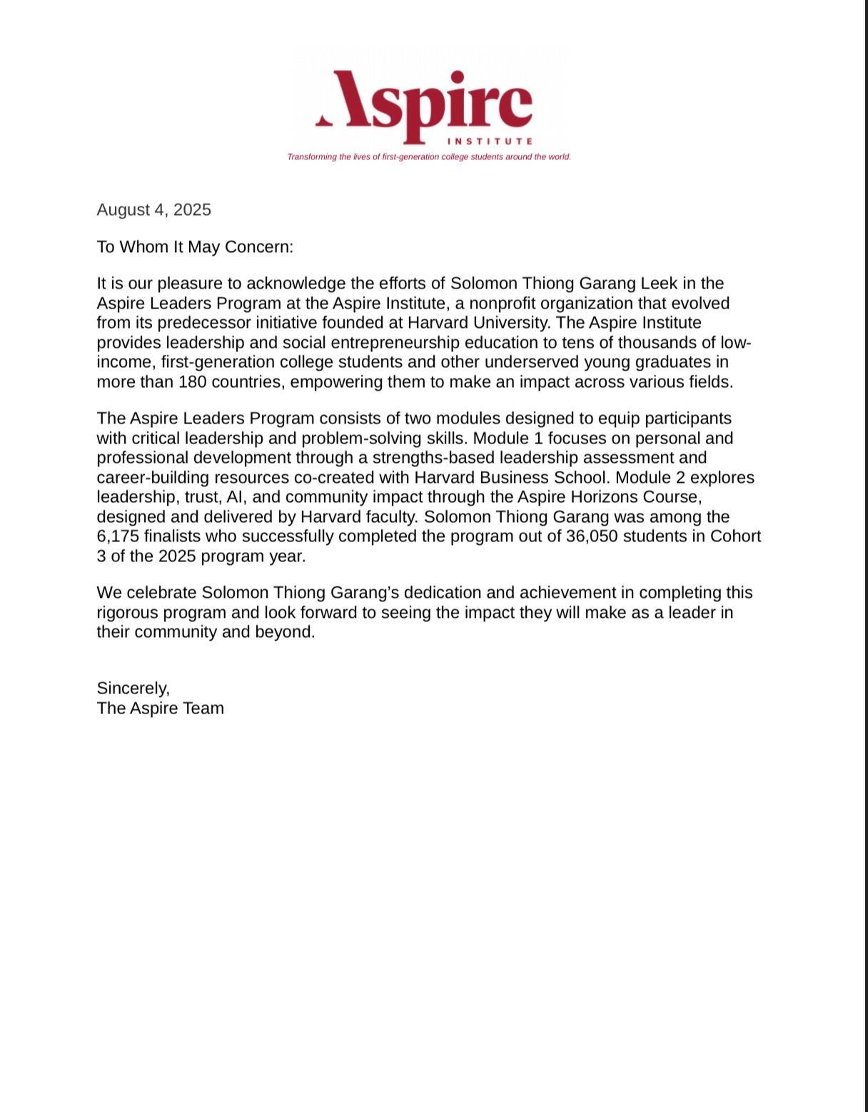 Aspire Leaders Program